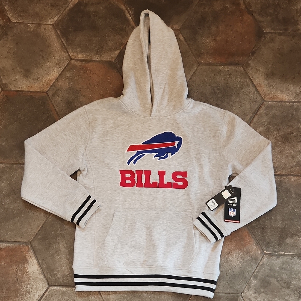 NFL Bills Gray Hooded Pullover with Red & Blue Logo